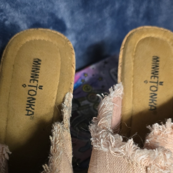 Minnetonka Women's Pink Frayed Mules - Picture 2 of 5